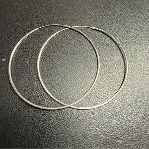 Sterling Silver Hoop Earrings 2.5" LA GEM 925 Silver Pierced 3.3 Grams
